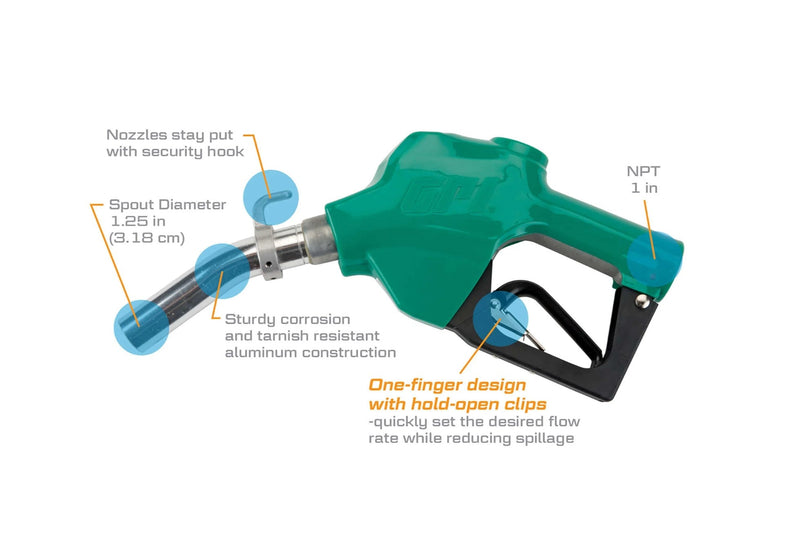 Load image into Gallery viewer, GPI DIESEL NOZZLE SPT 1" INLET GREEN FARM W/HOOK (906008-570) EA